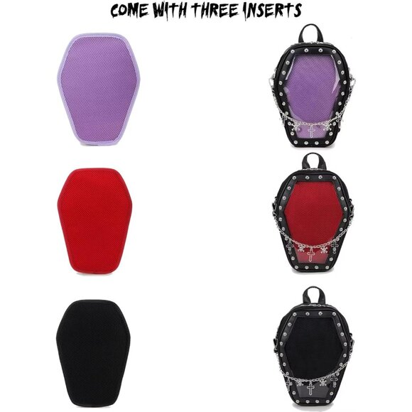 Gothic Coffin Shaped Purse for Women Halloween Shoulder Bag and Backpack - Picture 3 of 9